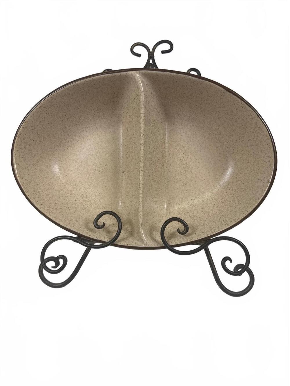 Amcrest Japan Stoneware Divided Serving Bowl with Metal Stand